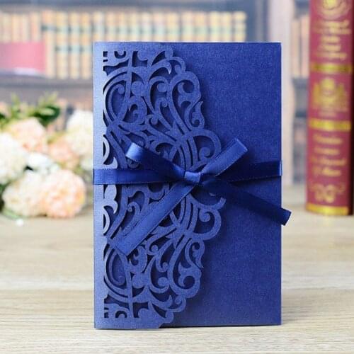 10pcs Laser Cut Wedding Invitation Card Lace Flower Menu Greeting Card Customize With RSVP Card Ribbon Wedding Party Decoration