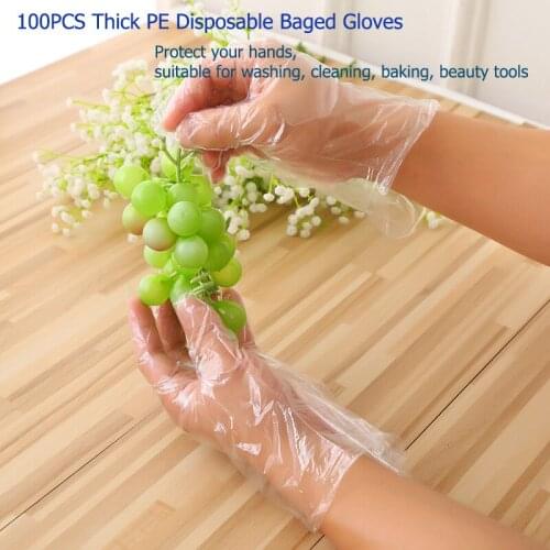100PCS PE Disposable Thick Gloves Transparent Eco-friendly Gloves DIY Cooking Cleaning Kitchen BBQ Food Gloves Beauty Tools