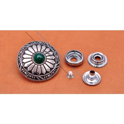 10X 30mm Silver Sun Flower Green Turquoise Concho 201 Snap Button Connector For DIY Leathercraft Hardware Luggage Bag Clothes