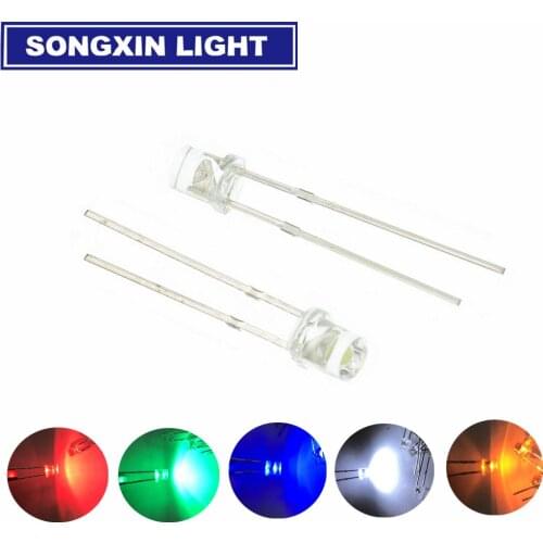 20pcs x 5 Colors = 100pcs 3mm 2pins Flat top White Red Yellow Blue Green Wide Angle light emitting diode lamp LED