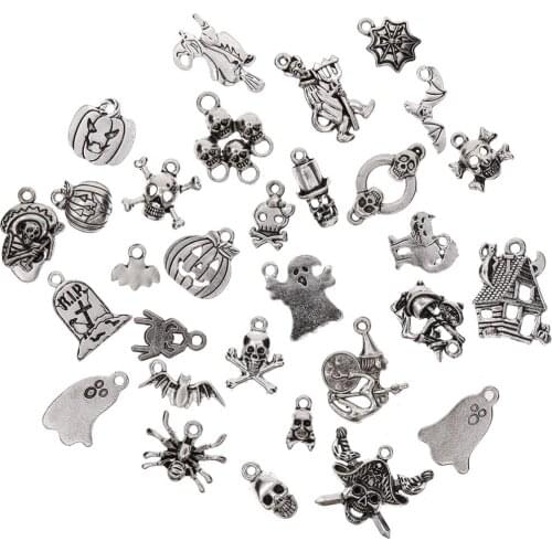 30Pcs/Set Halloween Bat, Pumpkin lantern,Spider,Witch,Skull,Cat,house Charms pendant Craft Supplies Pendants for DIY #281884