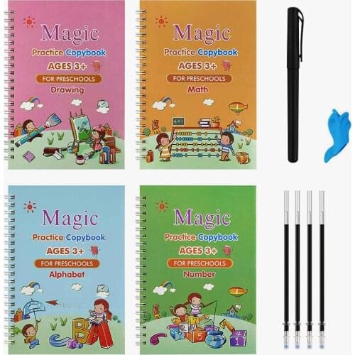 4 Books/set Of Childrens Copybook Reusable Handwriting Practice Learn English Magic Stationery Calligraphy Montessori Copybook