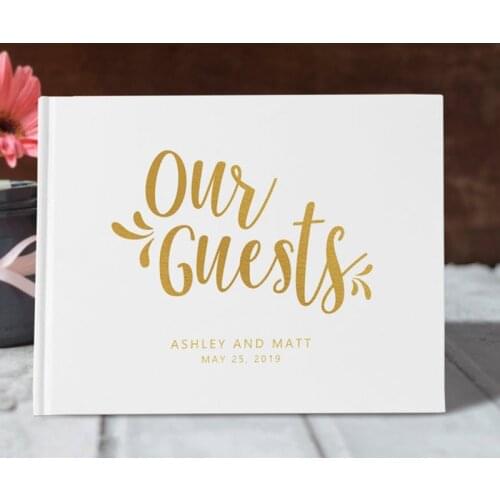 Calligraphy White Wedding Guest Book Gold Foil Guestbook Custom Wedding Guest Book Alternatives Personalized Photo Book Ideas