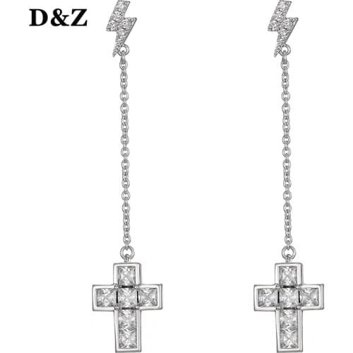 D&Z Cross Dangle Drop Earrings Micro Paved AAA+ Cubic Zirconia Stones Male Female Jewelry Gold Silver Color 2021 Jewelry
