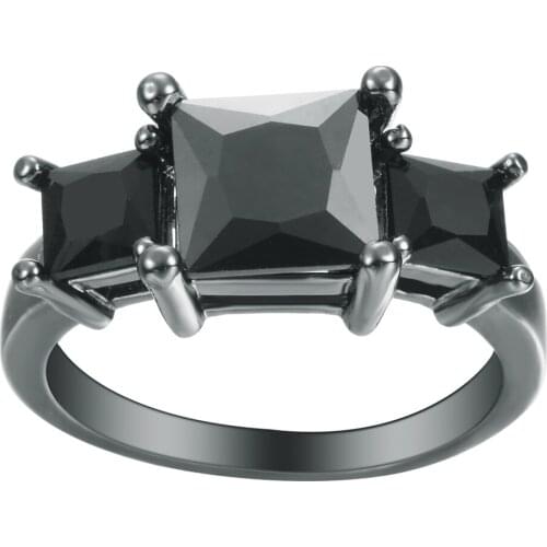 Hainon Vintage Wedding Rings For Women Black Zircon Fashion Black Gold Color Filled Gift Jewelry Wholesale 2 Finger Punk Ring