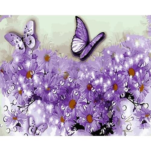 Painting By Numbers DIY Dropshipping Big size Flower with purple butterfl Flower Acrylic House Decoration Art picture Gift