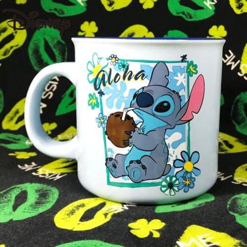Disney Mug Star Baby Stitch Cartoon Cute Ceramic Cup 550ml Large Capacity Breakfast Cup
