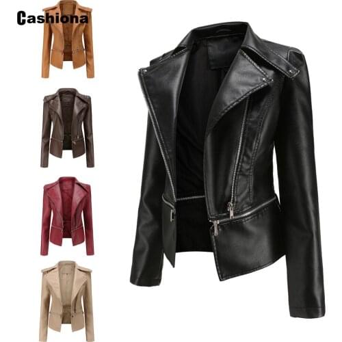 Cashiona Plus Size 3xl Women Pu Leather Jacket 2021 Autumn Ladies Patchwork Zipper Epaulet Top Outerwear Female Short Jackets