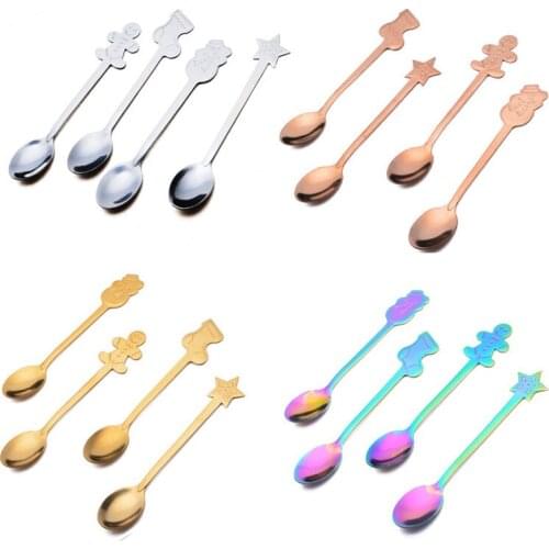 Stainless Steel Coffee Spoon Stirring Spoon Dessert Spoon Cartoon Snowman Socks Milk Spoon Household Beverage Spoon for Christma