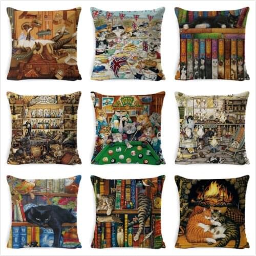 Cute Book Lazy Cat Party Cushion Cover Throw Pillowcase Home Decorative Sofa Linen Square Printing Cojines Cushion Case coussin