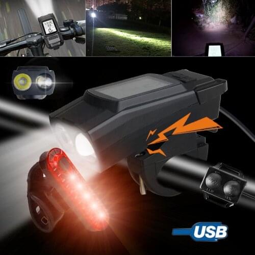 Multifunctional USB Front Bike Light Bicycle Computer Horn Cycling LCD Speedometer Odometer 3 Modes MTB Riding Lamp