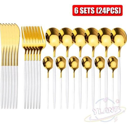 Gold Cutlery Set 24 Piece Tableware Sets Of Dishes Knifes Spoons Forks Set Stainless Steel Cutlery Dinnerware Set Spoon Settings