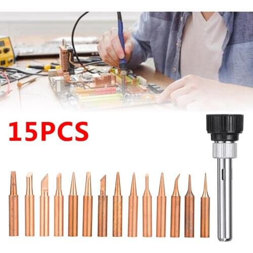 15Pcs Copper 900M Soldering Iron Tip Lead-free Solder Tips Welding Head with Sleeve For 936 937 938 969 858 Soldering Station
