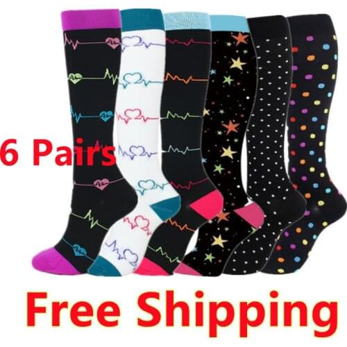 3/5/6/7 Pairs Compression Socks Women Men Knee High Sports Socks Edema Diabetes Varicose Veins Running Cycling Marathon Socks