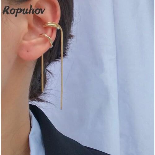 Ropuhov 2021 New Korean Fashion Gift Woman Silver Pin Clip Female Chain Ear Luxury Clip Without EarHoles Bling Wholesale