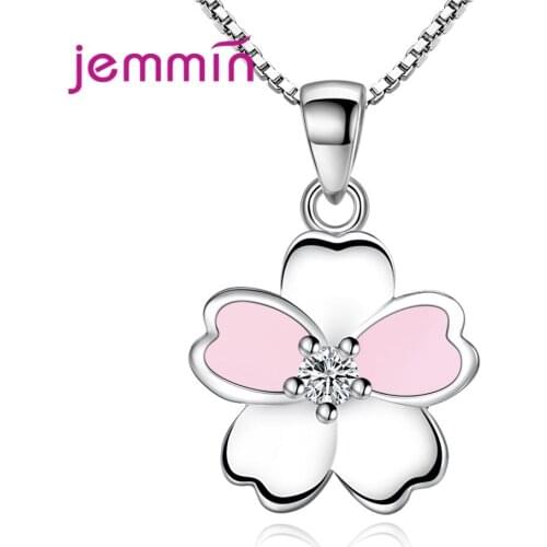 925 Sterling Silver Pendant Necklace Trendy Flower Design Sparkling Cubic Zirconia Best Gift For Women Girls Party Appointment