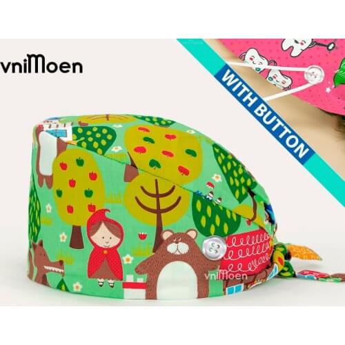 New Beauty care cap wholesale Nursing Caps Pet Veterinary printing scrubs hat Elastic Caps Sweatband Adjustable Beauty salon cap