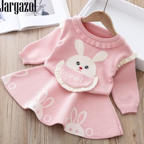 Jargazol Fall Baby Girls Clothing Set Cartoon Rabbit Embroidery Sweater Top&skirt Cute Toddler Girl Clothes Autumn Outfits