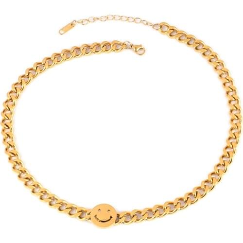 Smiling Face Necklace Thick Chain Choker Stainless Steel Necklace For Women Men Geometric Double Necklaces For Women Jewelry