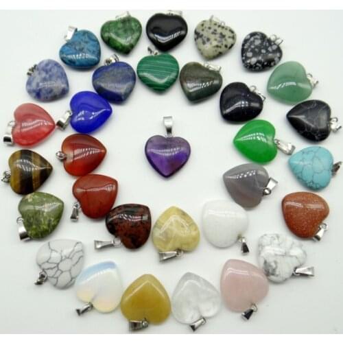 Wholesale Natural stone tiger eye lapis Turquoises Quartz Crystal Opal heart charms pendants for jewelry making necklace 12pcs