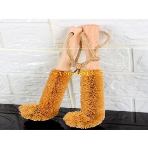 Long Handle Brush Palm Cup Brushs Cleaning Wash Pot Bowl Dishes Household Kitchen Tools Wooden Yellow Convenient