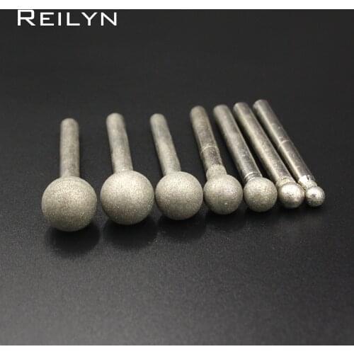 Reilyn Round Head 6mm Ball Point Grinding Head Emery Diamond Grinding Bits 120# 6mm-18mm Jade Stone Polishing Bits 1Pc