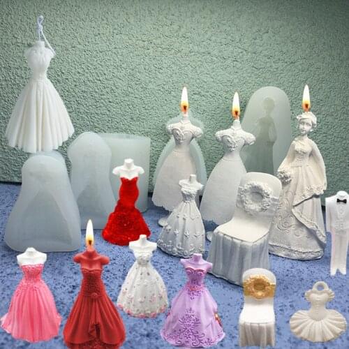 3d Princess Skirt Silicone Candle Mold Chocolate Fondant Mould Wedding Dress Resin Mold Cake Baking Tools Soap Candle Mould