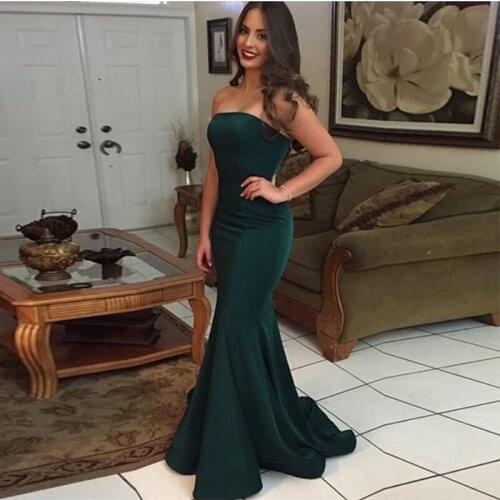 Dark Green Strapless Prom Dress Mermaid Style 2019 New Sexy Formal Party Gowns Long Vestido De Formatura Evening Gowns