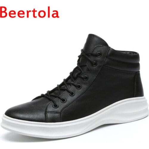 Black Real leather Mens Flats Shoes High Top Zapatillas Hombre Round Toe Classic Tenis Masculino Casual Style Shoes Men