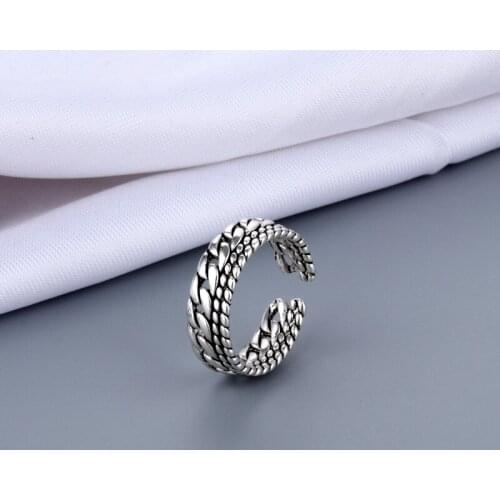 Vintage Ancient Silver Color Rings for Women Men Punk Link Twisted Geometric Open Adjustable Rings Fashion Jewelry Best Gift