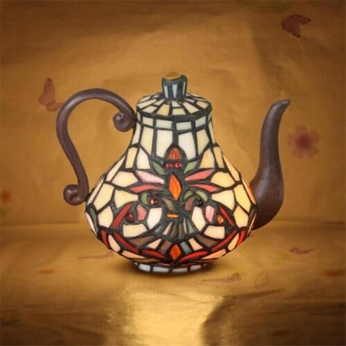 Vintage Tiffany Baroque Glass Teapot Table Lamp for Foyer Bed Room Bar Apartment Glass Reading Night Light H 19cm 1074