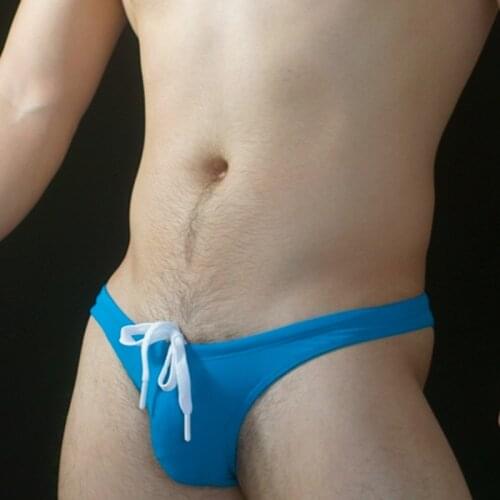 WD222 new solid blue sexy narrow side tight men swimsuits bikinis beach shorts swimming trunk men swimwear swim briefs