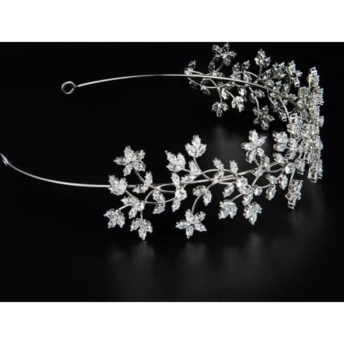 Miraculous Zircon Inlayed Full Crystal Maple Leaves and Stars Shaped Crown Elegant Headband Fairy Tiara for Bridal Goddess