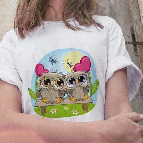 Women t shirt Harajuku Kawaii Owl Cartoon 90s Female Tees Summer White Casual Short sleeve tee shirt femme 2021 Plus Size XXXL