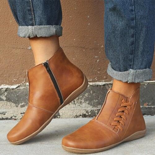 Women Ankle Boots Woman Stripe Zip Short Boots Womens Comfortable Flats Ladies Casual Footwear Hot Shoe Plus Size 43