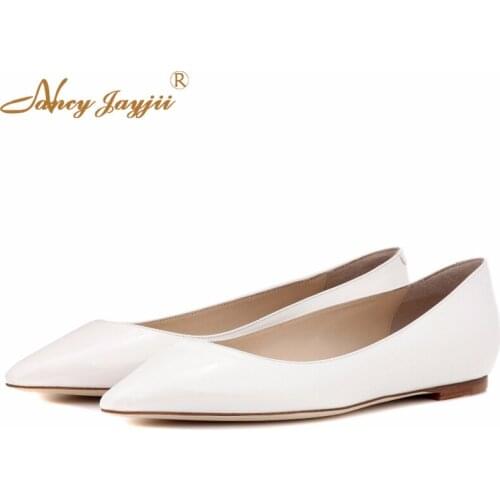 Large Size 16 47 Women Fashion Pointed Toe Flat Heels Casual Slipper Woman White Shoes Genuine-leather-women-shoes Nancyjayjii