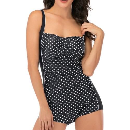 Womens Vintage Dots One Piece Plus Size Swimsuit Monokini Push Up Padded Large Size Bathing Suit Boyshort Big Size Swimwear 3XL