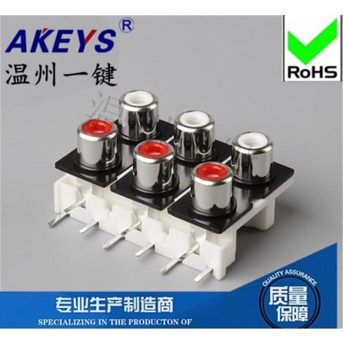1 Pc AV core socket RCA seat six hole PCB welding audio video socket lotus seat AV6-8.4-10