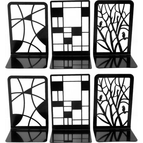2PCS/Pair Creative Bird Tree geometric Shaped Metal Bookends Book Support Stand Black color Desk Organizer Storage Holder Shelf