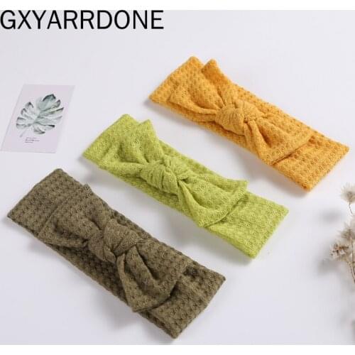 2021 Baby Girls Waffle Knit Headband Bow Headbands Kids Girls Soft Turban Head Wraps Children Hair Accessories 25pc/lot