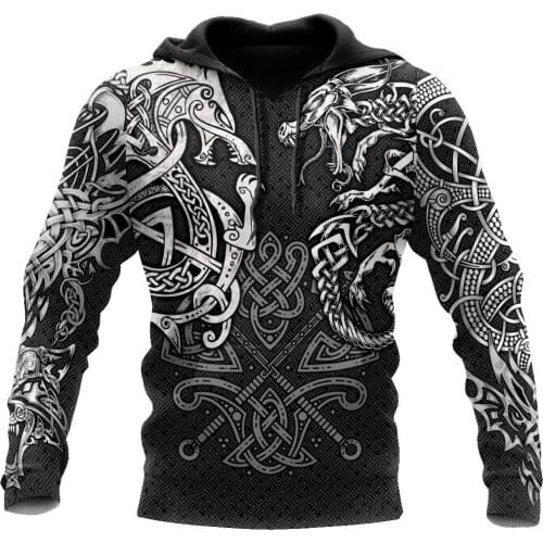 2021 Viking Wolf And Dragon Tattoo 3D Print Unisex Deluxe Hoodie Men Sweatshirt Streetwear Zip Pullover Casual Jacket Tracksuit