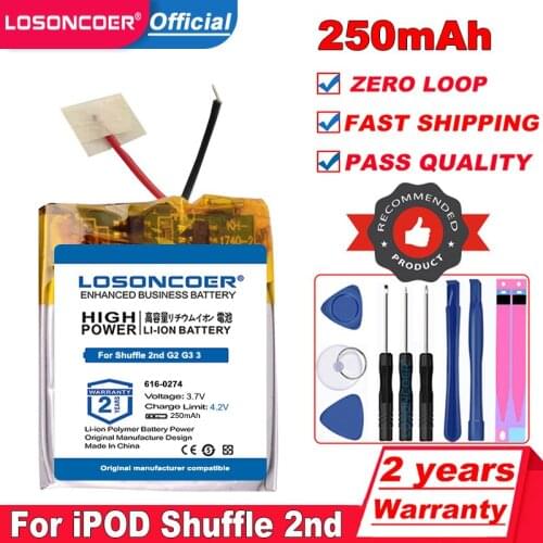 250mAh 616-0274 Battery for iPOD Shuffle 2nd Generation 2 Shuffle2 1GB G2 G3 3 MP3 MP4 616-0278 GPS JPR BT3030 AHB302323 302323