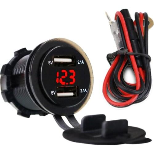 4.2A Car 2 Port Dual USB Charge Adapter Cigarette Lighter Socket LED Voltmeter with Waterproof Cover for DC 12V-24V Cars Vehicle