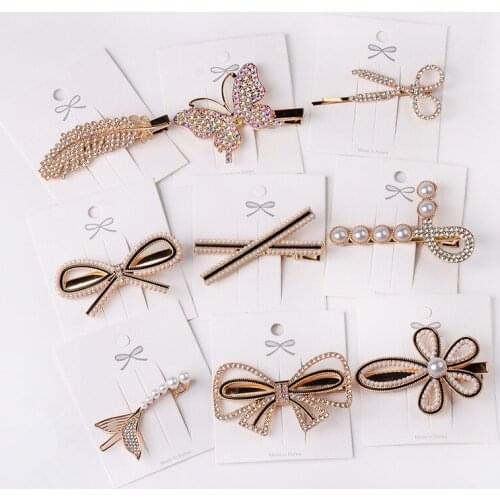 6 Pieces/Lot Various Trendy Metal Rhinestone Pearl Hair Clips Hairpin Barrette Girl Hairwear