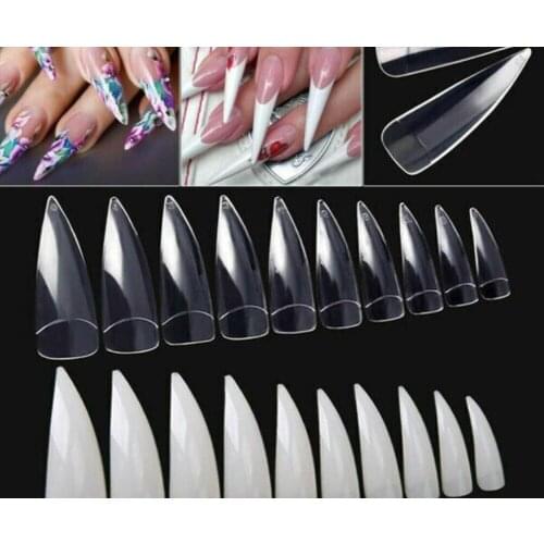 Natural /Clear Stiletto Nail Tips- 600pcs- Long Stiletto Clear Tips The Edge Nails 10 Sizes x Stiletto Half False Nail Tips