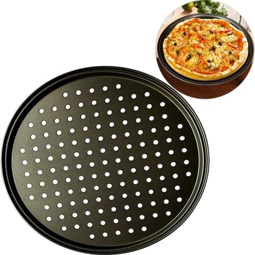 Carbon Steel Non-stick Pizza Baking Pan Mesh Tray Plate Bakeware Baking Tool Pizza plate can be used to make unparalleled thin