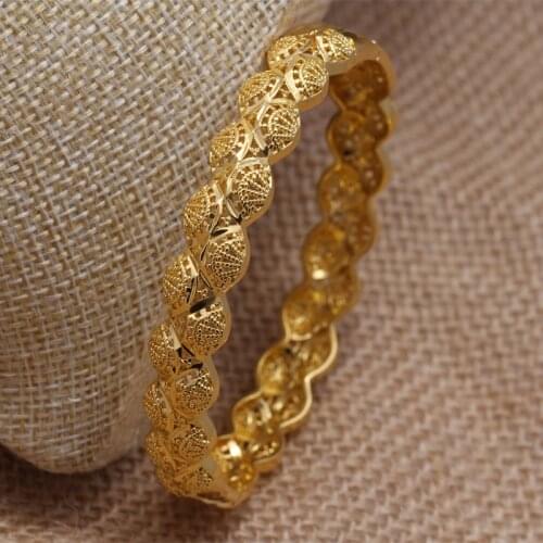 24K Gold Color Bangles for Women/Girls/Baby/Kids Charm Bracelet Flower Jewelry Child Christmas Gifts
