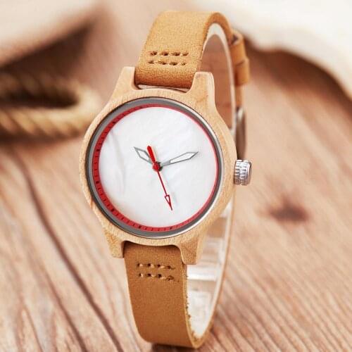 Fashion Simple Design Wood Watches Women Quartz Wristwatches Casual Wooden Color Leather Strap Female Watch Reloj Mujer