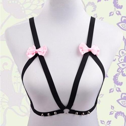 Black Sexy lingerie butterfly knot cage bra Harajuku Gothic harness cage bra summer style Exotic Apparel harness body bondage
