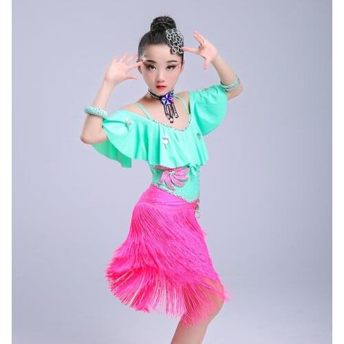 Tassel ballroom dancing dresses skirt kids fringe children professional latin dance dress for girls salsa cha cha samba tango